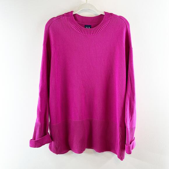 GAP Sweaters - GAP Crewneck Cotton Oversized Long Sleeve Ribbed Trim Sweater Pink XL